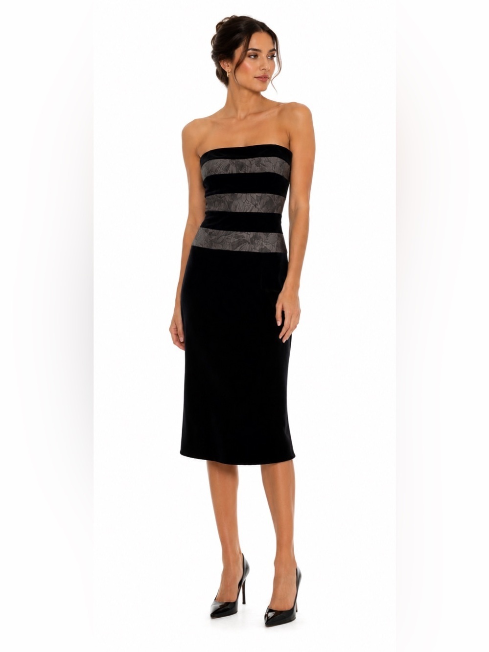 Kay Unger strapless velvet cocktail dress. Embellished insets. Size 10